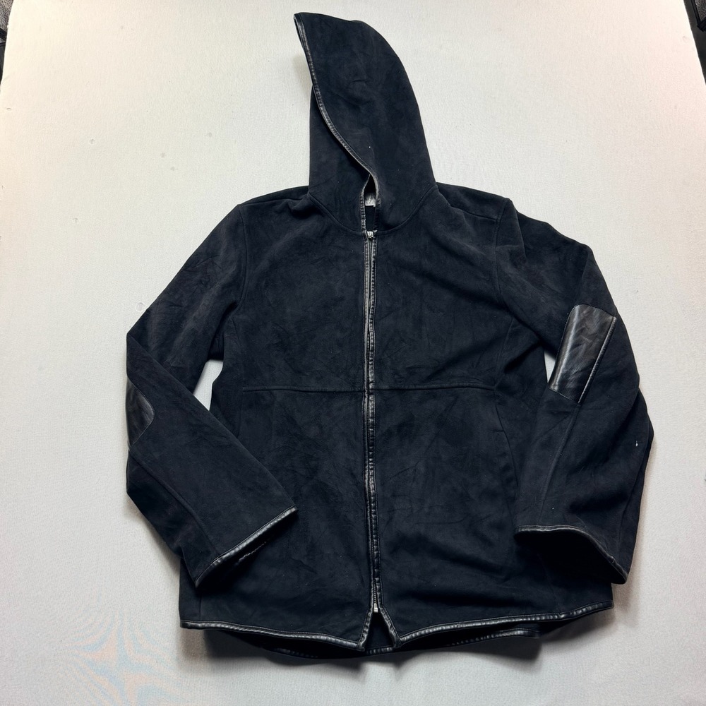 Jones New York Leather Jacket Womens Medium Black Excellent Hooded Suede Trim